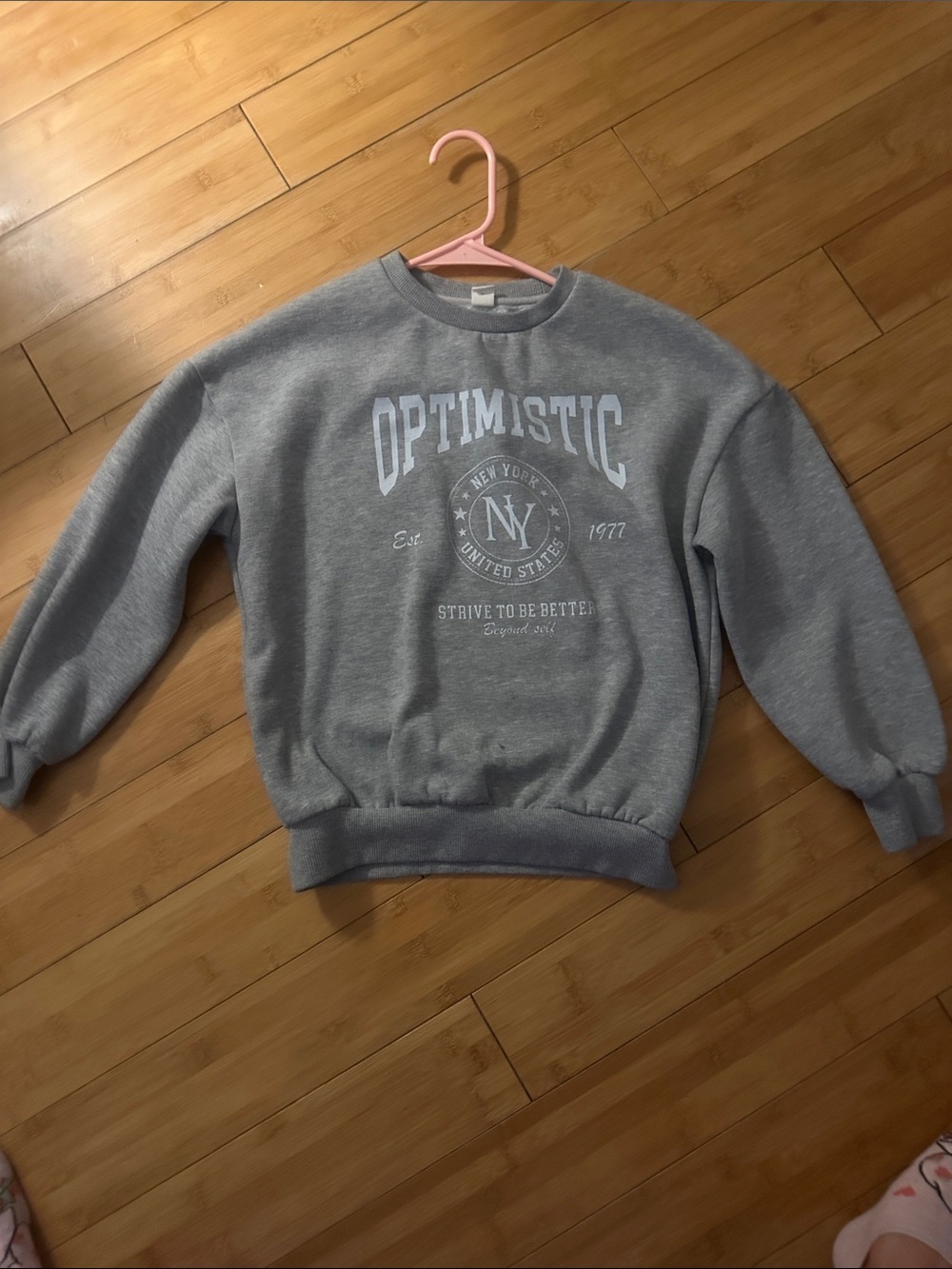 SHEIN Gray 'OPTIMISTIC' Crewneck Sweatshirt
